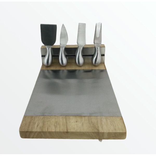 TAGLIERE SHANTI NERO PORCELLANA/BAMBOO CON DUE COLTELLI FORMAGGIO INOX