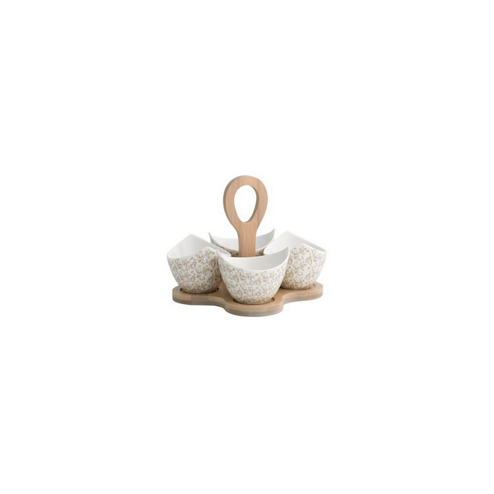 Brandani Lampada Da Terra.Brandani Antipastiera Riccioli Di Fata Set 4 Pz Porcellana Con Sup Bamboo